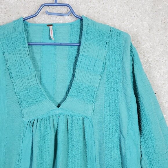 Free People Women Gauze Top Size Small Boho V-Neck Flowy Tunic Casual Beach - Picture 3 of 13